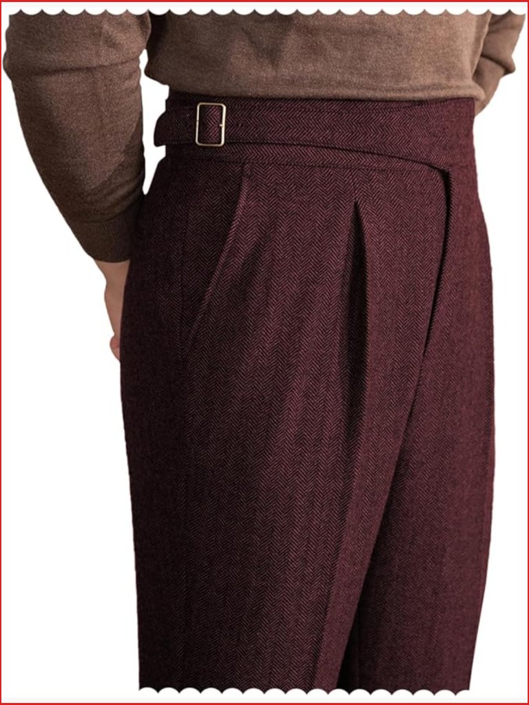Vintage Tweed Blend Herringbone Slim Fit Pleat-Front Dress Pants
